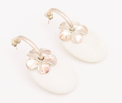 925 Sterling Silver Vintage Earrings PAOLA VALENTINI Flower Gemstone  EG12949