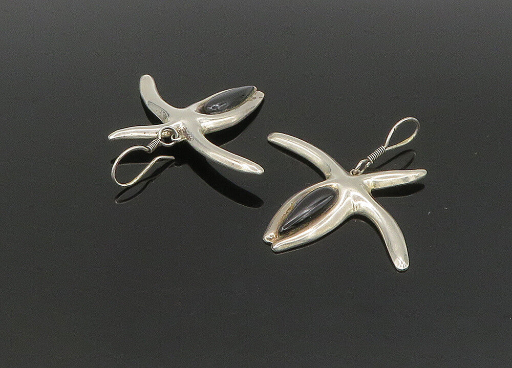 MEXICO 925 Silver  Vintage Black Onyx Starfish Motif Dangle Earrings  EG11204