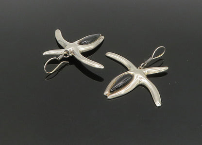 MEXICO 925 Silver  Vintage Black Onyx Starfish Motif Dangle Earrings  EG11204