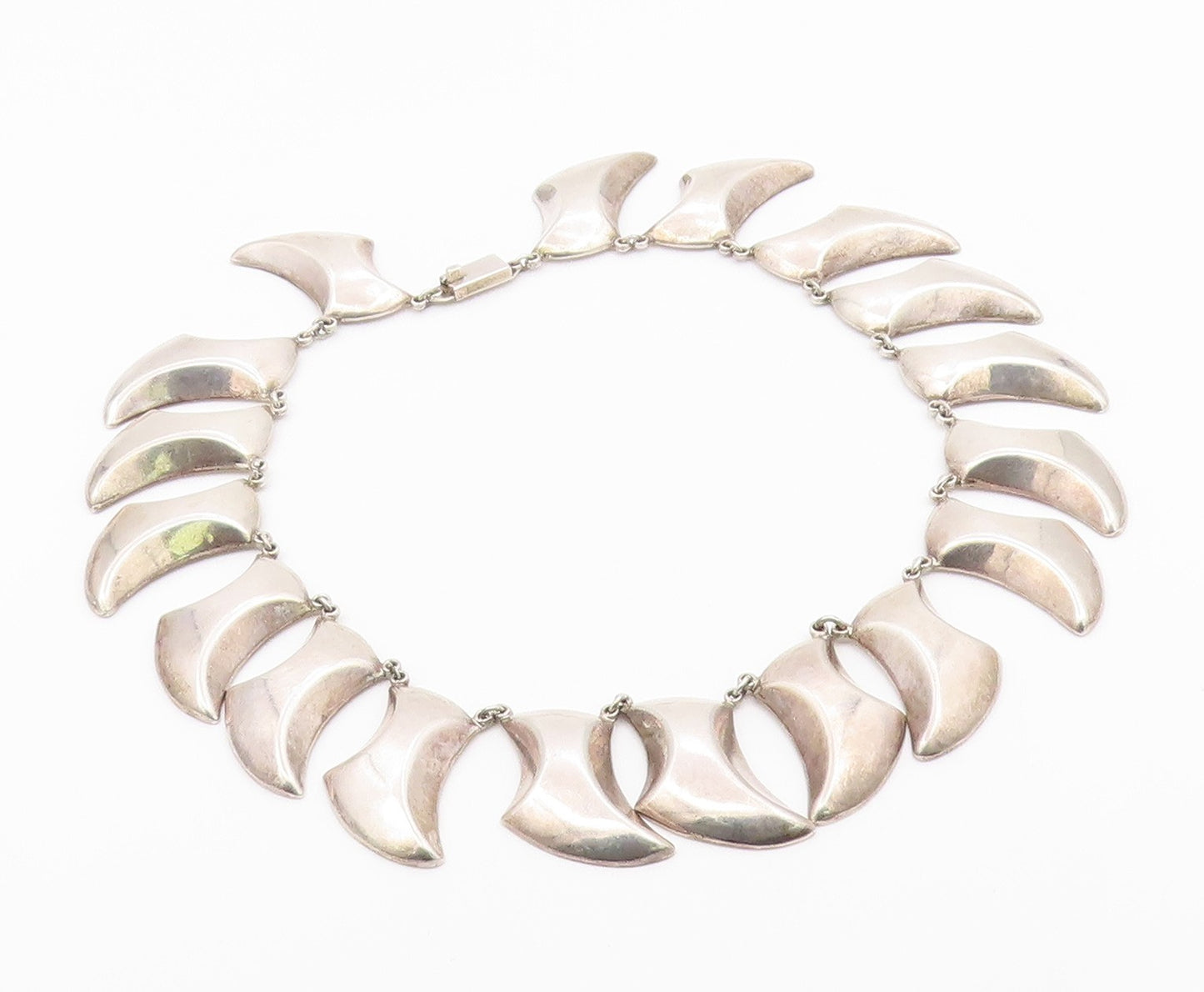 MEXICO 925 Silver  Vintage Heavy Curved Abstract Statement Necklace  NE4021
