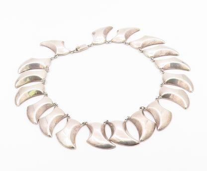 MEXICO 925 Silver  Vintage Heavy Curved Abstract Statement Necklace  NE4021