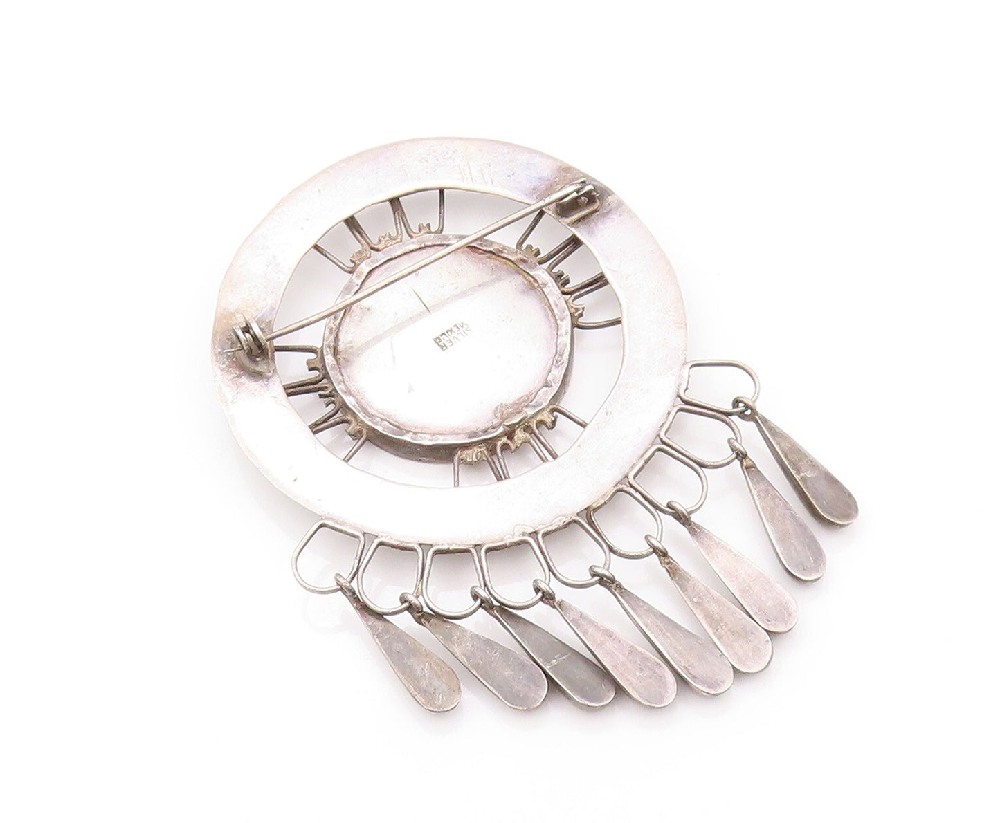 925 Sterling Silver Vintage Brooch MEXICO Large Antique Cutout Dangles  BP11544