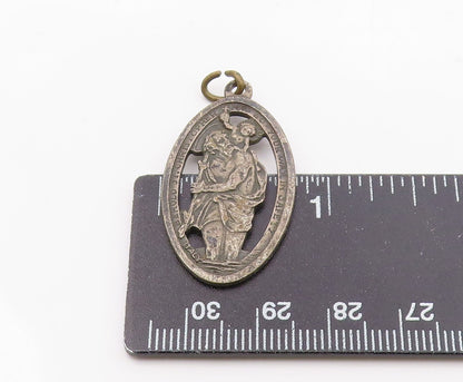 925 Sterling Silver  Vintage Antique Oxidized St. Christopher Pendant  PT15230