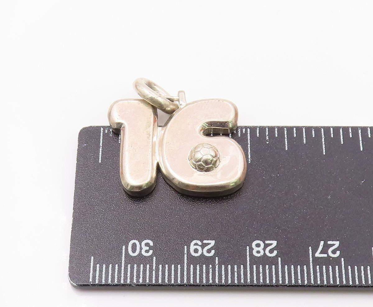 925 Sterling Silver  Vintage Sport Number 16 & Soccer Ball Pendant  PT19883