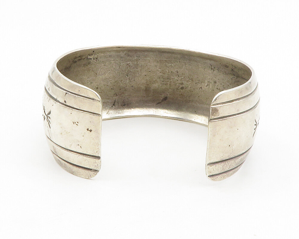 NAVAJO 925 Sterling Silver  Vintage Etched Star Pattern Cuff Bracelet  BT5178