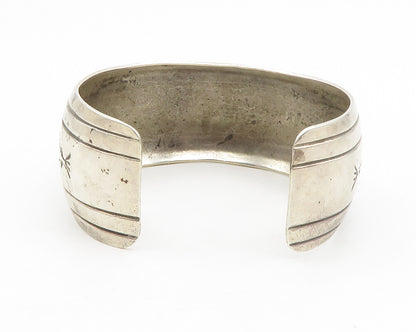 NAVAJO 925 Sterling Silver  Vintage Etched Star Pattern Cuff Bracelet  BT5178