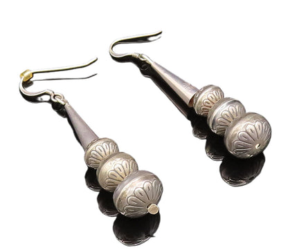 SOUTHWESTERN 925 Silver Vintage Etched Floral Spheres & Cone Earrings EG12035