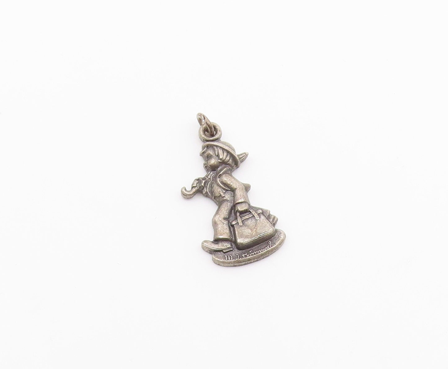 925 Silver  Vintage Hummel Lady Holding Umbrella & Purse Pendant  PT21410