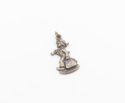 925 Silver  Vintage Hummel Lady Holding Umbrella & Purse Pendant  PT21410
