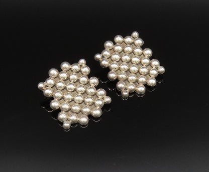 MEXICO 925 Sterling Silver Vintage Beaded Cluster Non Pierced Earrings EG12146