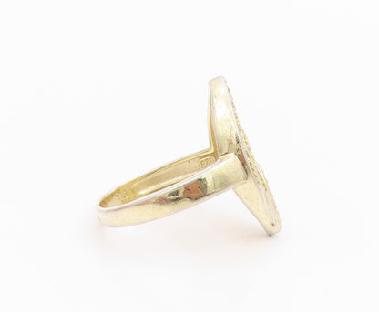 925 Sterling Silver Vintage Ring Gold Plated Leaf Cut CZ Design  Sz 7.5  RG33110