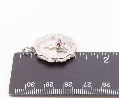 925 Sterling Silver   Vintage Garnet & Blue Topaz Royal Crown Pendant  PT18285