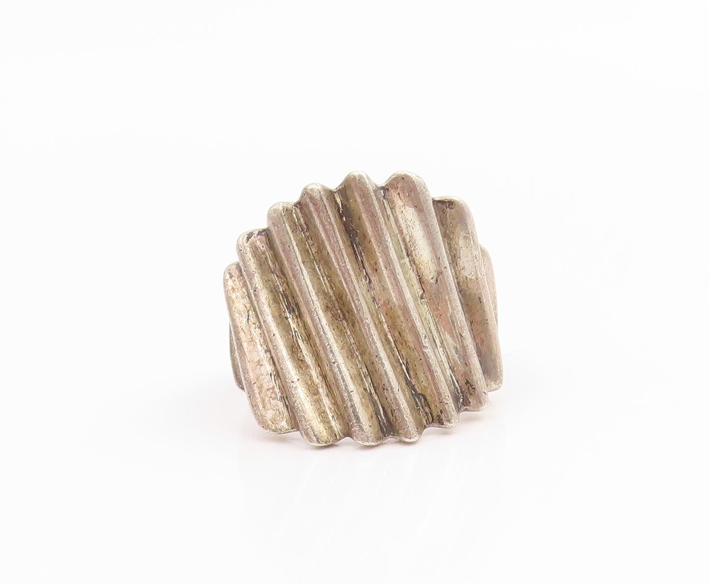 925 Sterling Silver Vintage Ring Modernist Ribbed Stripes Band  Sz 7.5  RG35807