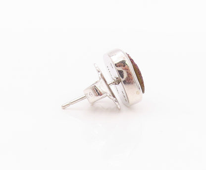 925 Sterling Silver Vintage Earrings Square Druzy Quartz Studs  EG13442