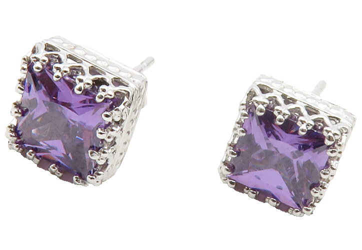 925 Sterling Silver  Sparkling Purple Cubic Zirconia Stud Earrings  EG6508