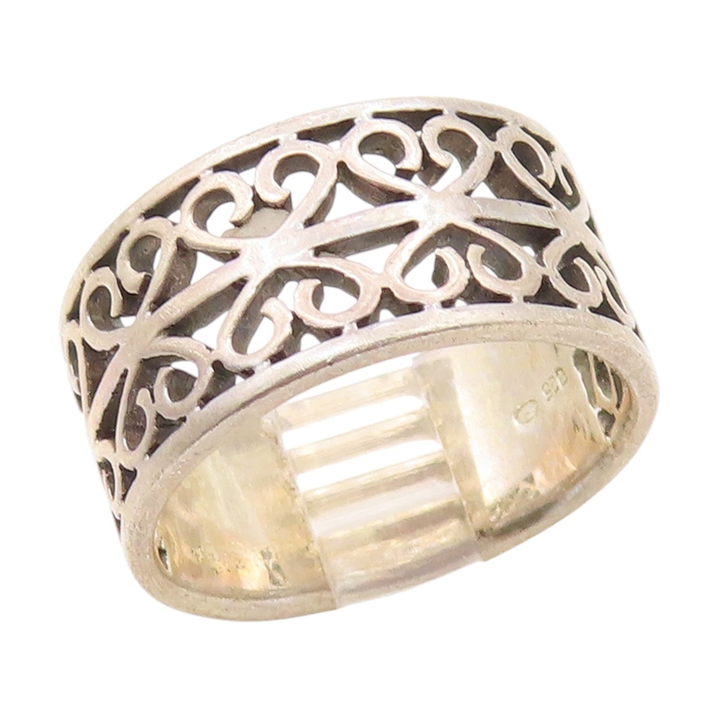 925 Sterling Silver Vintage Ring Intricate Open Scrollwork Band  Sz 8  RG34514