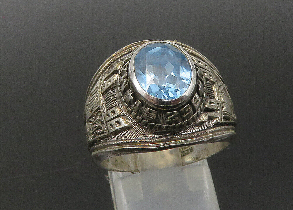REED 925 Silver  Vintage Blue Topaz I.S. 238 Class 1998 Ring Sz 8.5  RG22097