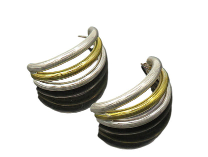 925 Sterling Silver  Vintage Shiny 2 Tone Hollow Tube JHoop Earrings  EG8712