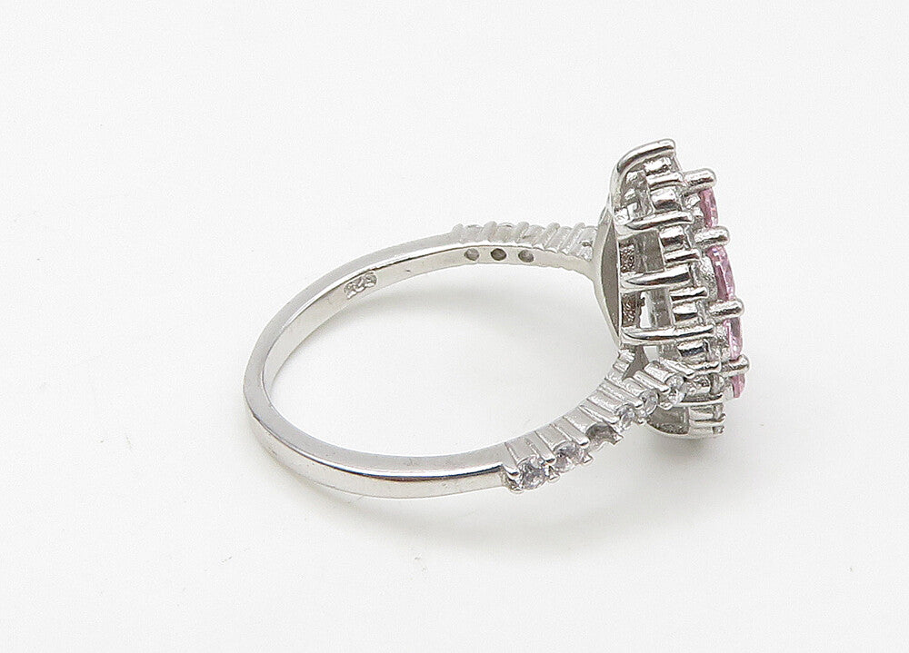 925 Sterling Silver  Vintage Pink Cubic Zirconia Band Ring Sz 6  RG21462