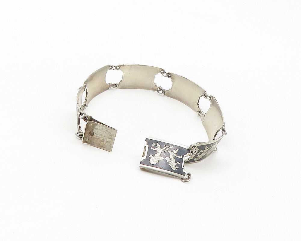 SIAM 925 Sterling Silver  Vintage Enamel Dancer Detail Chain Bracelet  BT6883
