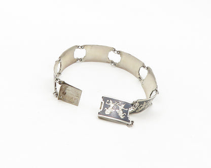 SIAM 925 Sterling Silver  Vintage Enamel Dancer Detail Chain Bracelet  BT6883