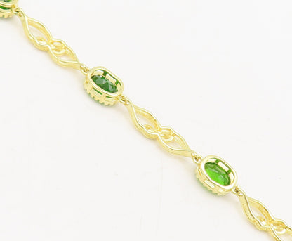 925 Sterling Silver Vintage Bracelet Swirly Cut Gold Plated Green Topaz  BT10243