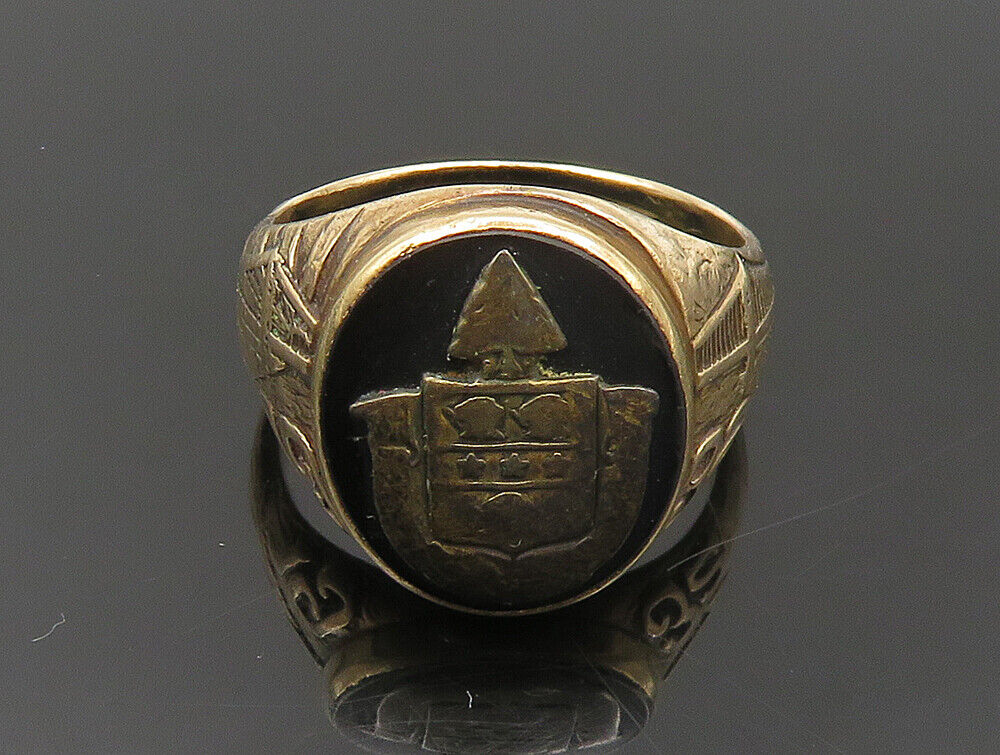 10K GOLD  Vintage Antique Black Enamel Signet Band Ring Sz 6  GR287