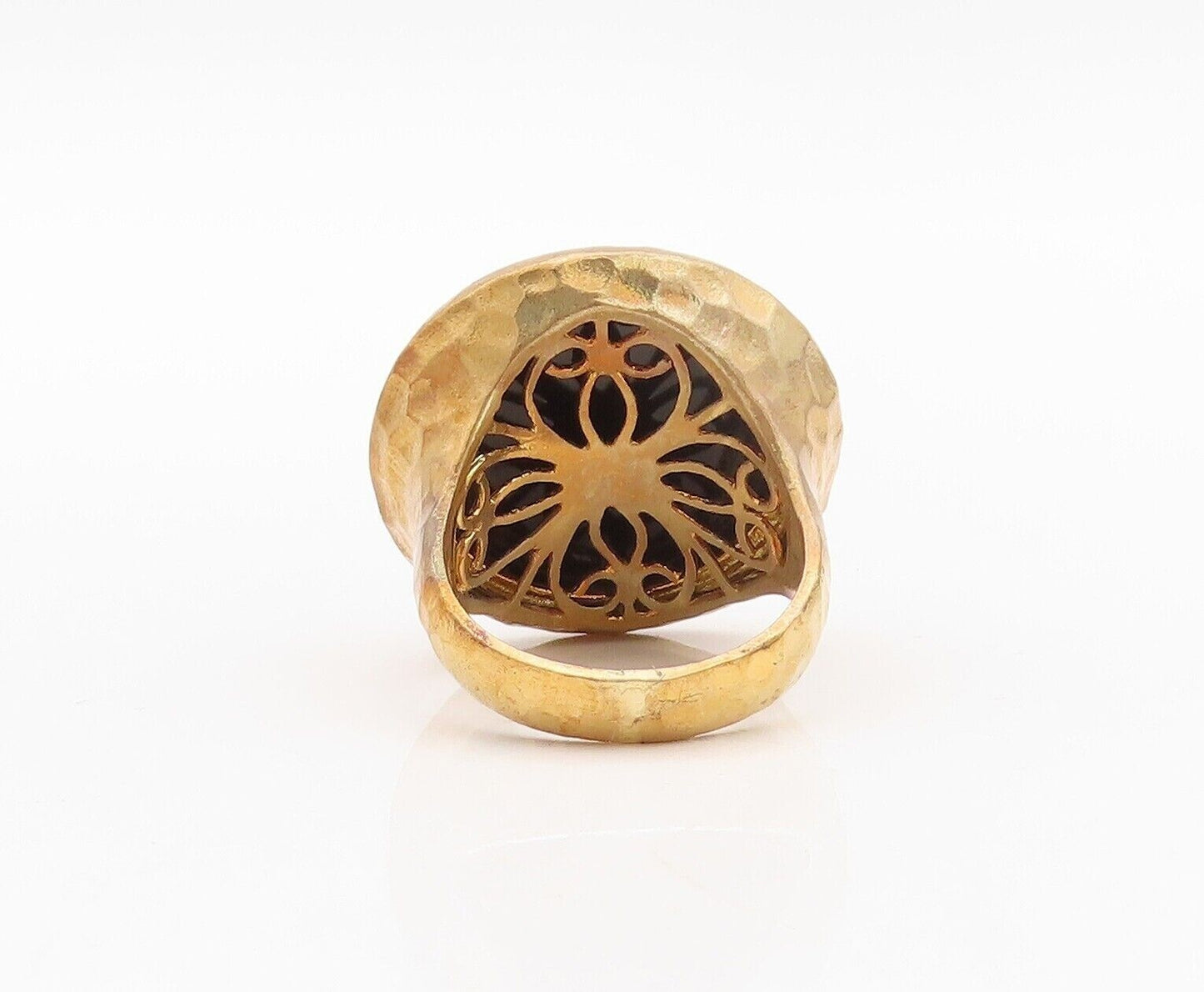 925 Sterling Silver Vintage Ring Gold Plated Large Round Onyx  Sz 8.5  RG30246