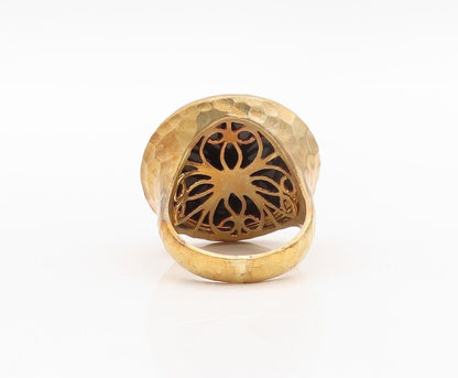 925 Sterling Silver Vintage Ring Gold Plated Large Round Onyx  Sz 8.5  RG30246