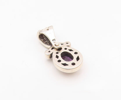 925 Sterling Silver  Vintage Amethyst & Citrine Bubble Bail Pendant  PT15939