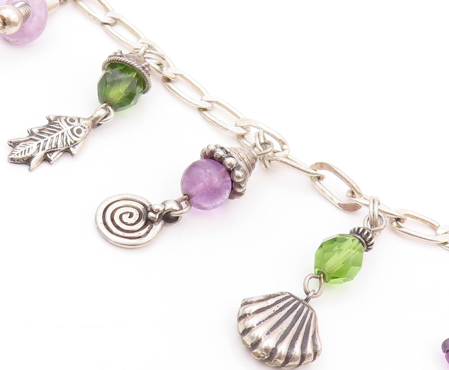 925 Sterling Silver Vintage Bracelet Designer Gemstone Dangling Sea Life BT11160