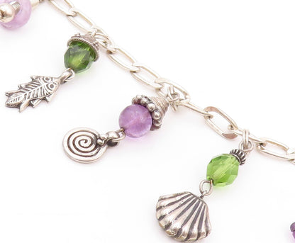925 Sterling Silver Vintage Bracelet Designer Gemstone Dangling Sea Life BT11160