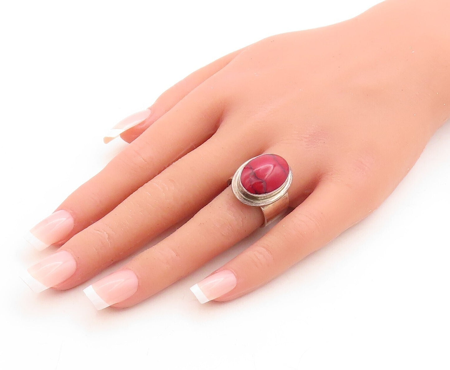 925 Sterling Silver Vintage Ring MEXICO Oval Cabochon Gemstone Sz 8  RG31515