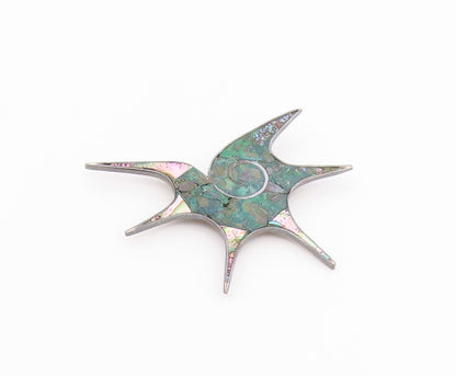 MEXICO 925 Silver  Vintage Abalone & Crushed Chrysocolla Brooch Pin  BP10090