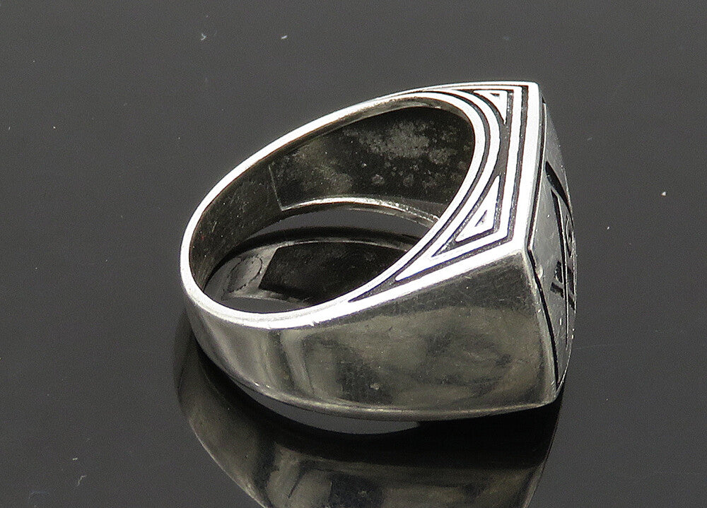 925 Sterling Silver  Vintage Freemason Symbol Square Band Ring Sz 10  RG21760
