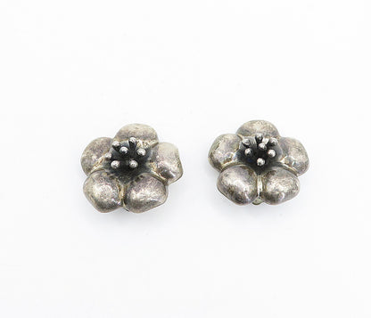 MEXICO 925 Silver  Vintage Dark Tone Flower Motif Non Pierce Earrings  EG2230