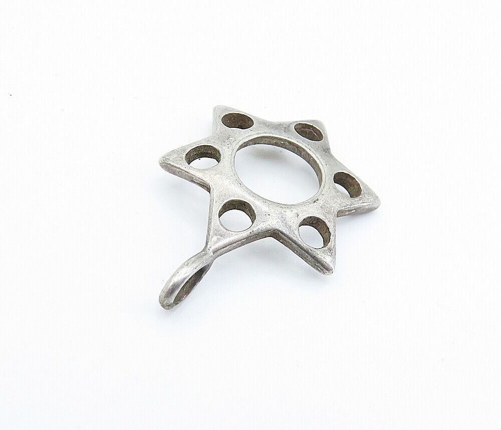 925 Sterling Silver  Vintage Petite Circle Cutout Star Drop Pendant  PT5270