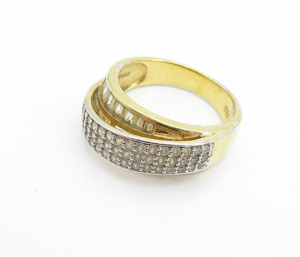 925 Sterling Silver  Vintage Topaz Gold Plated Round Band Ring Sz 10  RG7514