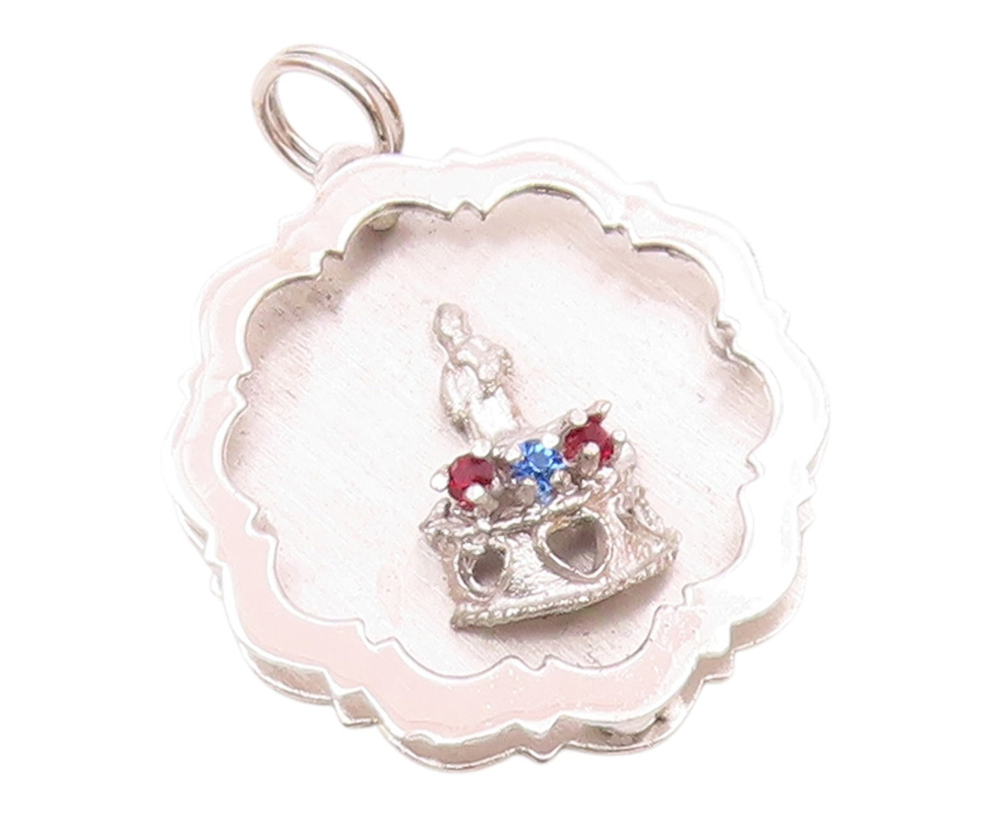 925 Sterling Silver   Vintage Garnet & Blue Topaz Royal Crown Pendant  PT18285