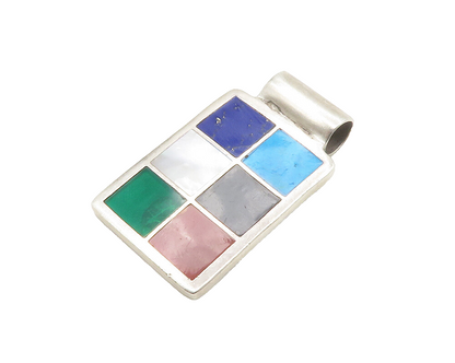 925 Silver Vintage Mother Of Pearl Turquoise & Multi Stone Pendant PT11532