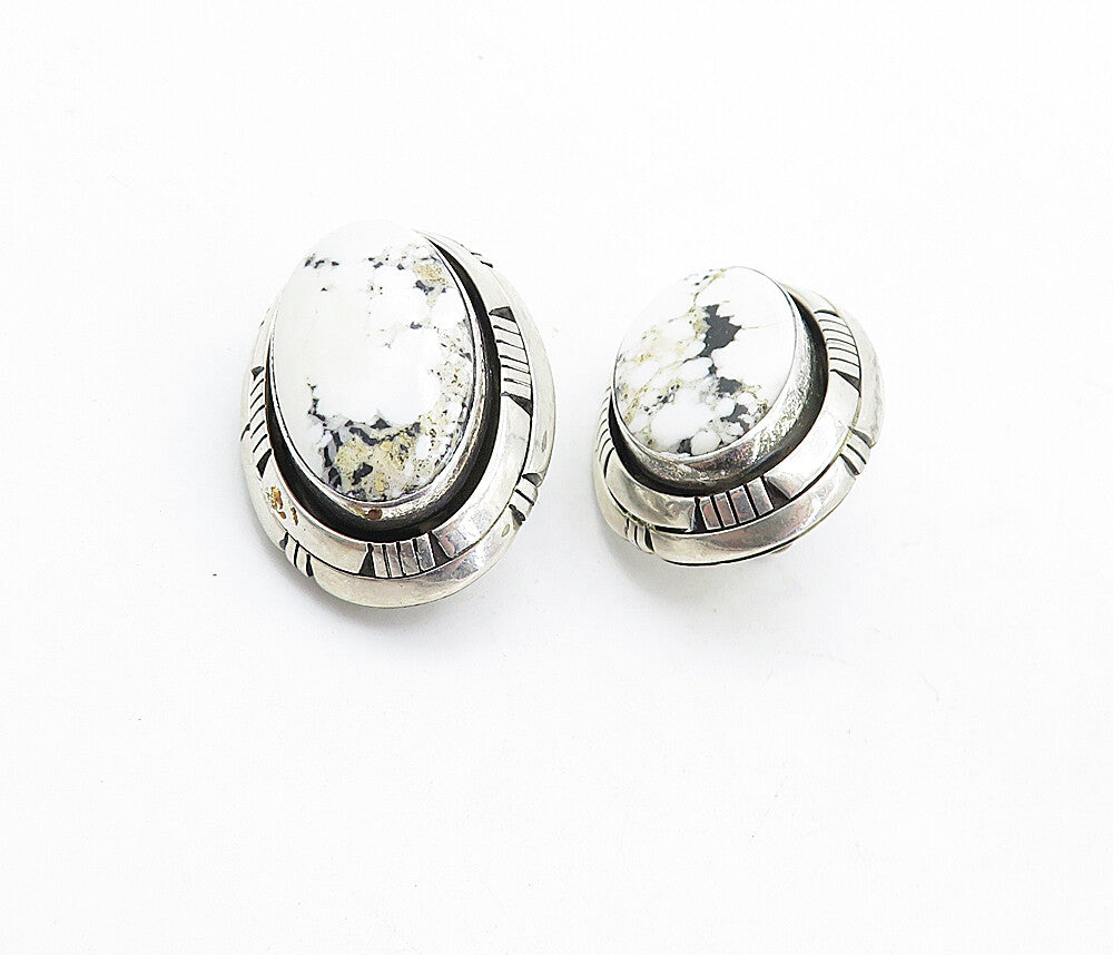 NAVAJO 925 Sterling Silver  Vintage Jasper Oval Non Pierce Earrings  EG2375