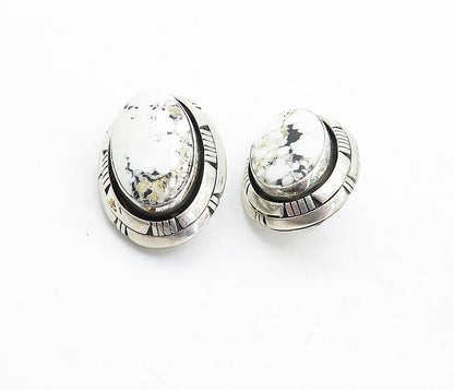 NAVAJO 925 Sterling Silver  Vintage Jasper Oval Non Pierce Earrings  EG2375