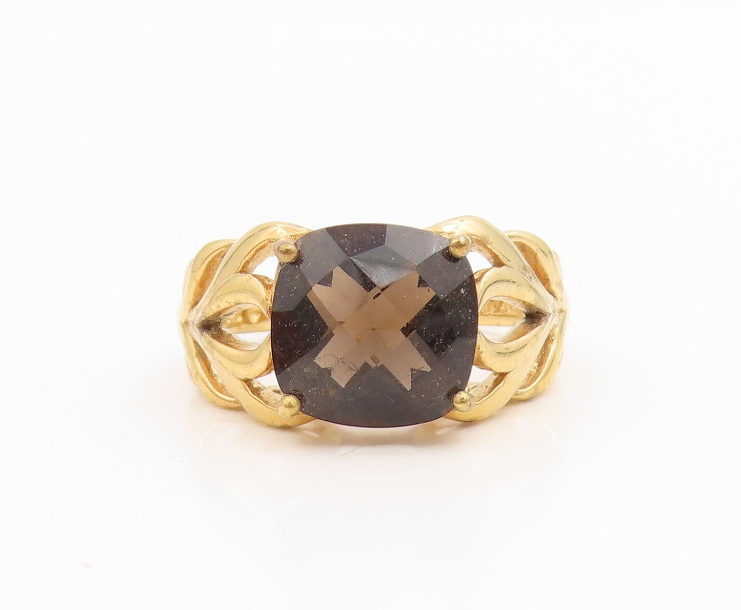925 Sterling Silver Vintage Ring Gold Plated Smoky Quartz Band  Sz 8  RG35016