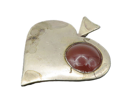 ISRAEL 925 Sterling Silver  Vintage Carnelian Love Heart Pendant  PT18645