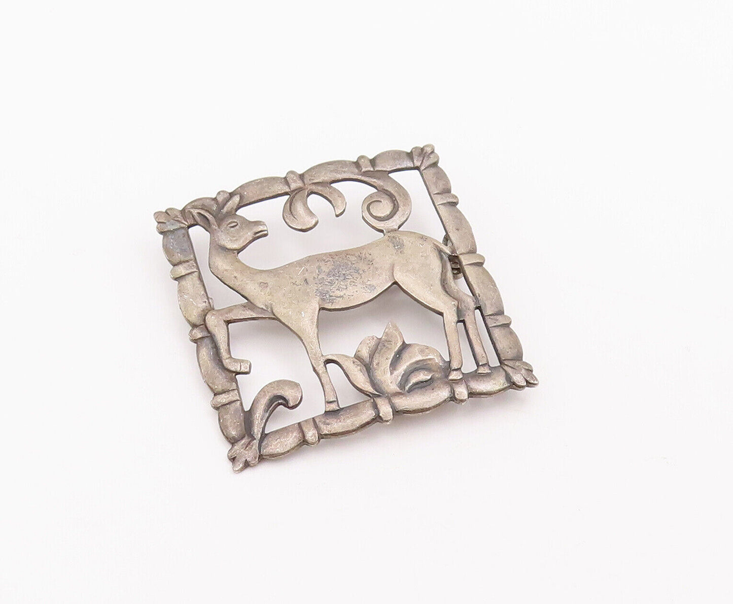 925 Sterling Silver Vintage Brooch Pin BROOKS Antique Jungle Landscape  BP10915