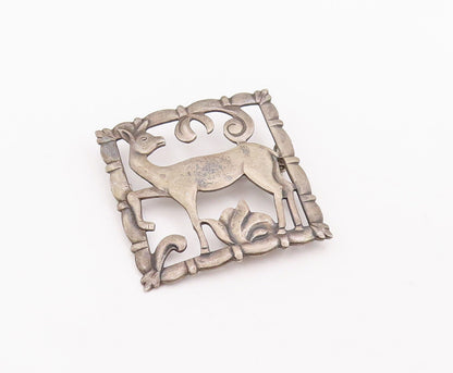 925 Sterling Silver Vintage Brooch Pin BROOKS Antique Jungle Landscape  BP10915
