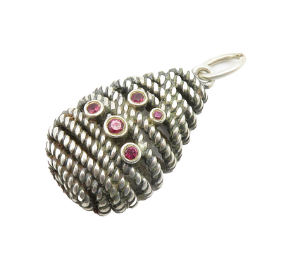 925 Sterling Silver  Vintage Petite Pink Topaz Rope Twist Drop Pendant PT11575