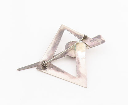 925 Sterling Silver Vintage Brooch Cabochon Gemstone Geometric Pin  BP12098
