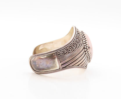 925 Sterling Silver Vintage Bracelet MERAV Dark Tone Carved Gemstone  BT10908