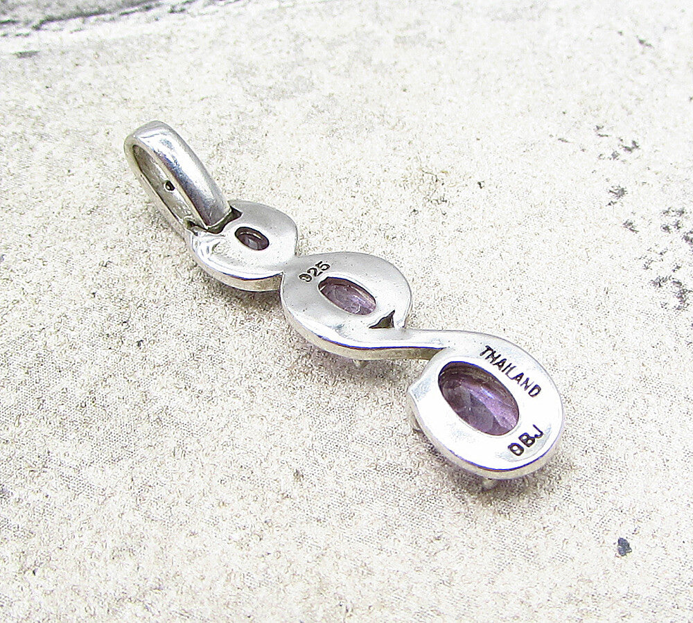 925 Sterling Silver  Amethyst & Genuine Diamond Drop Pendant  PT1473